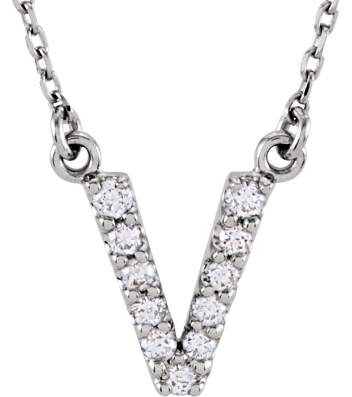 67311 Necklace Set 14K White Initial V Natural Diamond Round I1, G-H 110 Ctw 16 In Polished 110 Ctw Natural Diamond Necklace