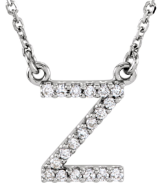 67311 Necklace Set 14K White Initial Z Natural Diamond Round 1 Mm I1, G-H 0.08 Ctw 16 In Polished .08 Ctw Natural Diamond Necklace