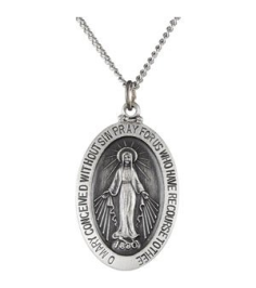 R5020 Necklace Sterling Silver 29 X 20 Mm 24 In Polished Oval Miraculous Medal Necklace
