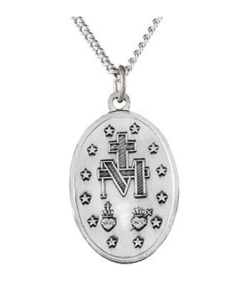 R5020 Necklace Sterling Silver 29 X 20 Mm 24 In Polished Oval Miraculous Medal Necklace