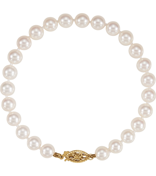 61203 Bracelet Set 14K Yellow Pearl Cultured White Akoya Pearl 6.0-6.5 Mm 7 In Polished Cultured White Akoya Pearl Bracelet