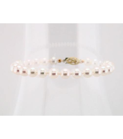 61203 Bracelet Set 14K Yellow Pearl Cultured White Akoya Pearl 6.0-6.5 Mm 7 In Polished Cultured White Akoya Pearl Bracelet