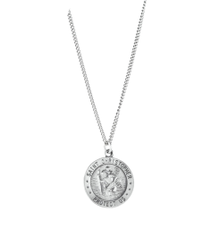 R5024 Necklace Sterling Silver 22 Mm 24 In Polished Round St. Christopher Necklace
