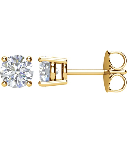 1874 14K Yellow Set Round Natural Diamond Pair 5Mm 1 Ctw I2, I-J Friction Friction Backs Included 4-Prong Polished 1 Ctw Natural Diamond Stud Earrings