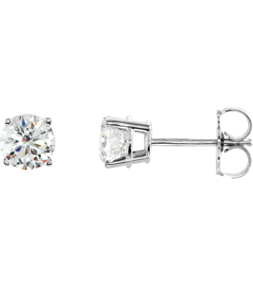 1874 Sterling Silver Set Round Imitation White Cubic Zirconia Pair 7 Mm Friction Friction Backs Included 4-Prong Polished Imitation White Cubic Zirconia Stud Earrings