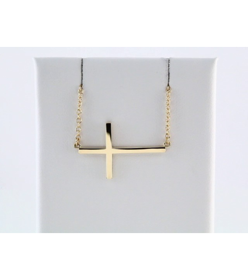 R45323 Necklace 14K Yellow 28 X 16.2 Mm 16-18 In Polished 16-18 Inch Sideways Cross Necklace