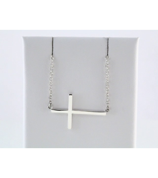 R45323 Necklace 14K White 28 X 16.2 Mm 16-18 In Polished 16-18 Inch Sideways Cross Necklace