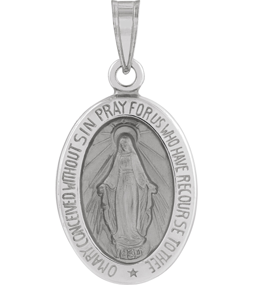 R45333 Pendant 14K White 15 X 11.5 Mm Polished Oval Hollow Miraculous Medal