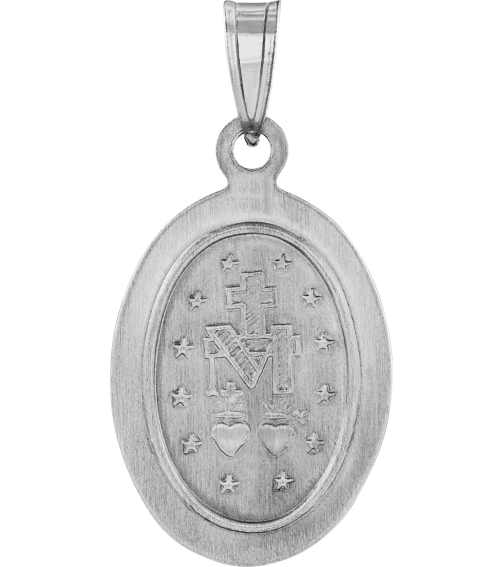 R45333 Pendant 14K White 15 X 11.5 Mm Polished Oval Hollow Miraculous Medal
