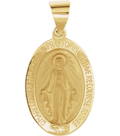 R45333 Pendant 14K Yellow 19 X 13.5 Mm Polished Oval Hollow Miraculous Medal
