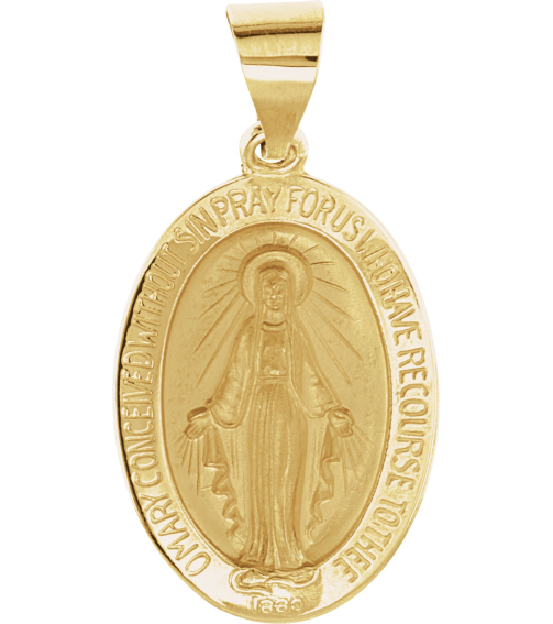 R45333 Pendant 14K Yellow 19 X 13.5 Mm Polished Oval Hollow Miraculous Medal