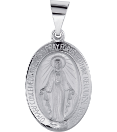 R45333 Pendant 14K White 19 X 13.5 Mm Polished Oval Hollow Miraculous Medal
