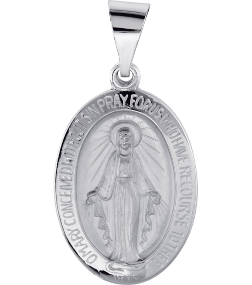 R45333 Pendant 14K White 19 X 13.5 Mm Polished Oval Hollow Miraculous Medal