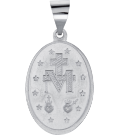 R45333 Pendant 14K White 19 X 13.5 Mm Polished Oval Hollow Miraculous Medal