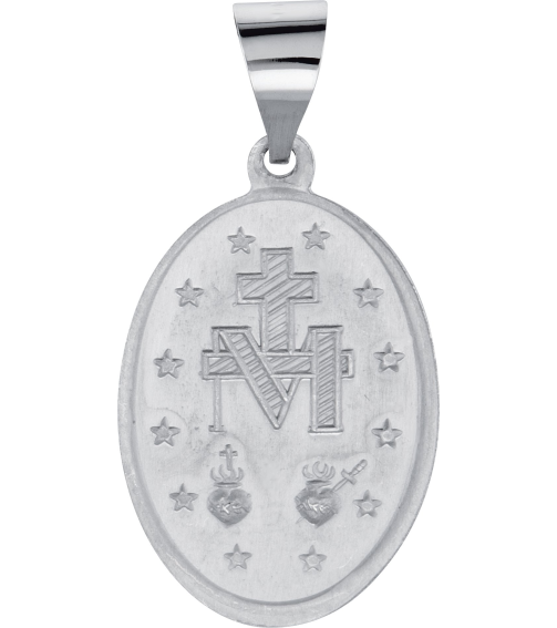 R45333 Pendant 14K White 19 X 13.5 Mm Polished Oval Hollow Miraculous Medal