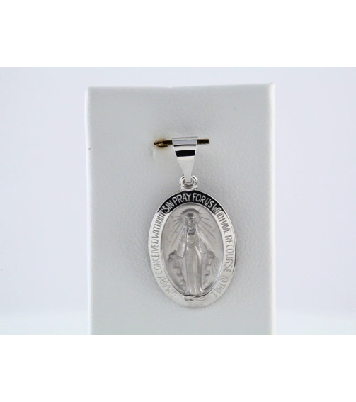 R45333 Pendant 14K White 19 X 13.5 Mm Polished Oval Hollow Miraculous Medal