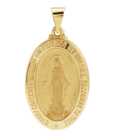 R45333 Pendant 14K Yellow 25 X 18 Mm Polished Oval Hollow Miraculous Medal