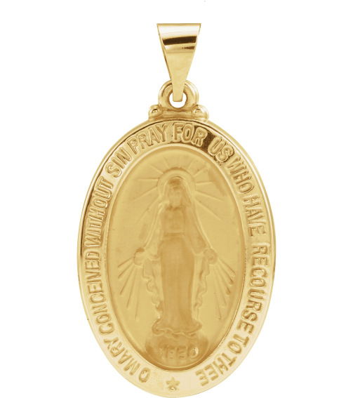 R45333 Pendant 14K Yellow 25 X 18 Mm Polished Oval Hollow Miraculous Medal
