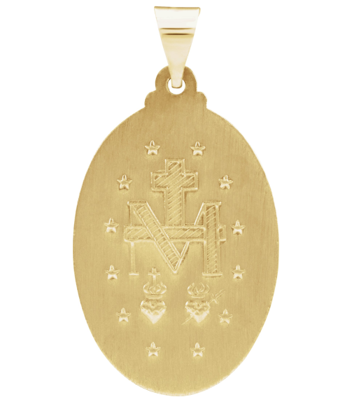 R45333 Pendant 14K Yellow 25 X 18 Mm Polished Oval Hollow Miraculous Medal