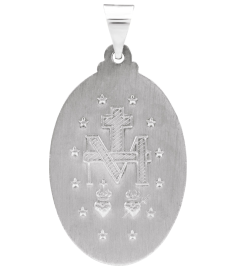 R45333 Pendant 14K White 25 X 18 Mm Polished Oval Hollow Miraculous Medal