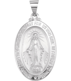 R45333 Pendant 14K White 25 X 18 Mm Polished Oval Hollow Miraculous Medal