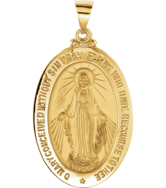 R45333 Pendant 14K Yellow 29 X 20 Mm Polished Oval Hollow Miraculous Medal