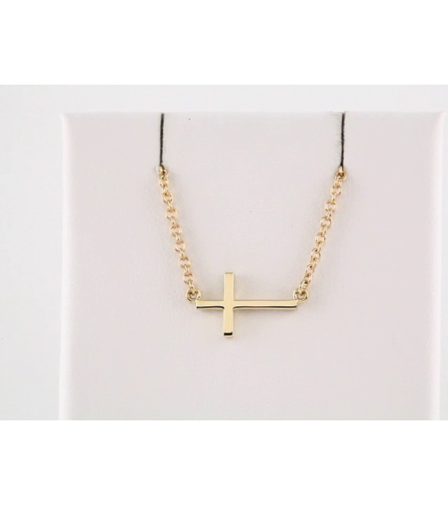 R45323 Necklace 14K Yellow 17 X 9 Mm 16-18 In Polished 16-18 Inch Sideways Cross Necklace