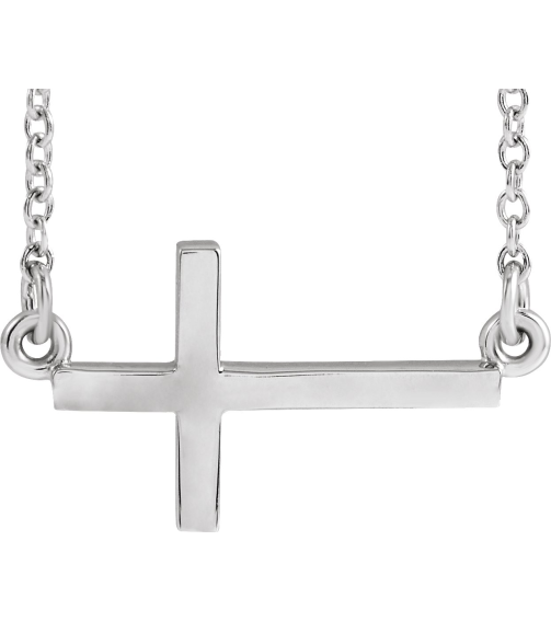 R45323 Necklace 14K White 17 X 9 Mm 16-18 In Polished 16-18 Inch Sideways Cross Necklace