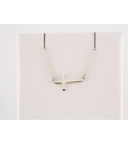 R45323 Necklace Sterling Silver 17 X 9 Mm 16-18 In Polished 16-18 Inch Sideways Cross Necklace