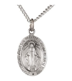 R5020 Necklace Sterling Silver 15 X 11 Mm 18 In Polished Oval Miraculous Medal Necklace