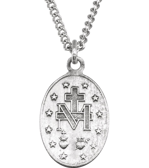 R5020 Necklace Sterling Silver 15 X 11 Mm 18 In Polished Oval Miraculous Medal Necklace