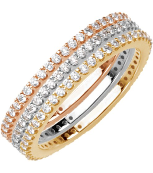 67401 Ring Set 14K Yellow 5 Natural Diamond Round 1.3 Mm I1, H+ 13 Ctw Polished 13 Ctw Natural Diamond Stackable Ring