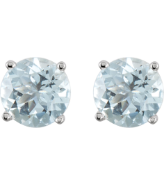 1874 14K White Set Round Natural Aquamarine Pair 6 Mm Friction Friction Backs Included 4-Prong Polished Natural Aquamarine Stud Earrings