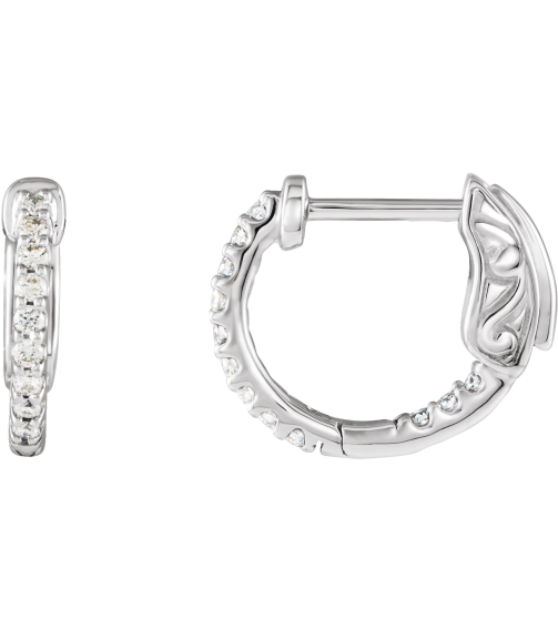 650183 Earring Set 14K White 14.5 Mm 1.5 Mm Natural Diamond Round 1.3Mm 14 Ctw I1, H+ Pair Hinged Polished 14 Ctw Natural Diamond Inside-Outside Hinged Hoop Earrings