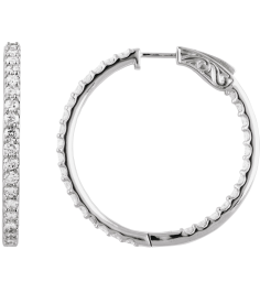 650183 Earring Set 14K White 34.5 Mm 2.7 Mm Natural Diamond Round 2.4Mm 3 Ctw I1, H+ Pair Hinged Polished 3 Ctw Natural Diamond Inside-Outside Hinged Hoop Earrings