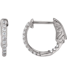 650183 Earring Set Sterling Silver 14.5 Mm 1.5 Mm Imitation White Cubic Zirconia Round 1.3 Mm Pair Hinged Polished Imitation White Cubic Zirconia Inside-Outside Hinged Hoop Earrings