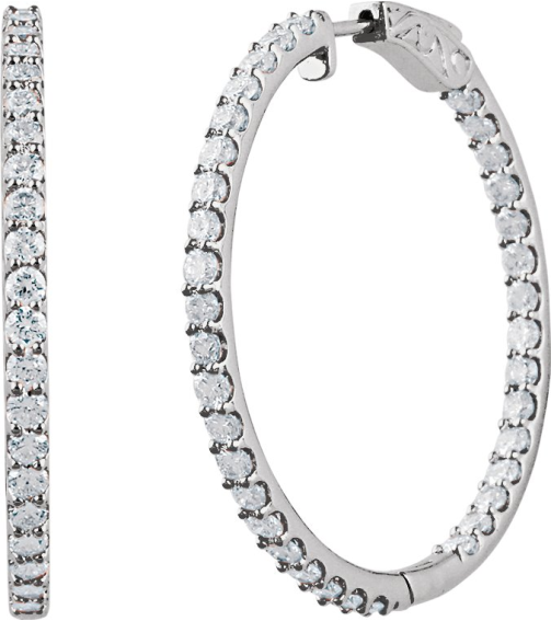 650183 Earring Set Sterling Silver 14.5 Mm 1.5 Mm Imitation White Cubic Zirconia Round 1.3 Mm Pair Hinged Polished Imitation White Cubic Zirconia Inside-Outside Hinged Hoop Earrings