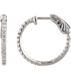 650183 Earring Set Sterling Silver 19 Mm 1.5 Mm Imitation White Cubic Zirconia Round 1.4 Mm Pair Hinged Polished Imitation White Cubic Zirconia Inside-Outside Hinged Hoop Earrings
