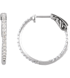 650183 Earring Set Sterling Silver 23 Mm 1.7 Mm Imitation White Cubic Zirconia Round 1.5 Mm Pair Hinged Polished Imitation White Cubic Zirconia Inside-Outside Hinged Hoop Earrings