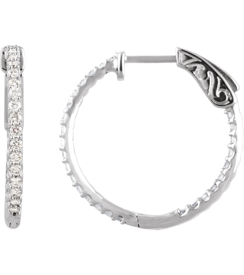 650183 Earring Set Sterling Silver 23 Mm 1.7 Mm Imitation White Cubic Zirconia Round 1.5 Mm Pair Hinged Polished Imitation White Cubic Zirconia Inside-Outside Hinged Hoop Earrings