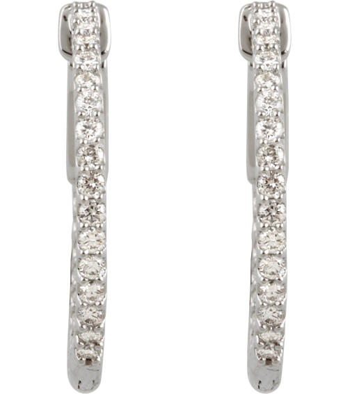 650183 Earring Set Sterling Silver 23 Mm 1.7 Mm Imitation White Cubic Zirconia Round 1.5 Mm Pair Hinged Polished Imitation White Cubic Zirconia Inside-Outside Hinged Hoop Earrings