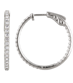 650183 Earring Set Sterling Silver 26.5 Mm 1.9 Mm Imitation White Cubic Zirconia Round 1.6 Mm Pair Hinged Polished Imitation White Cubic Zirconia Inside-Outside Hinged Hoop Earrings