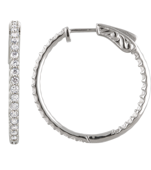 650183 Earring Set Sterling Silver 26.5 Mm 1.9 Mm Imitation White Cubic Zirconia Round 1.6 Mm Pair Hinged Polished Imitation White Cubic Zirconia Inside-Outside Hinged Hoop Earrings