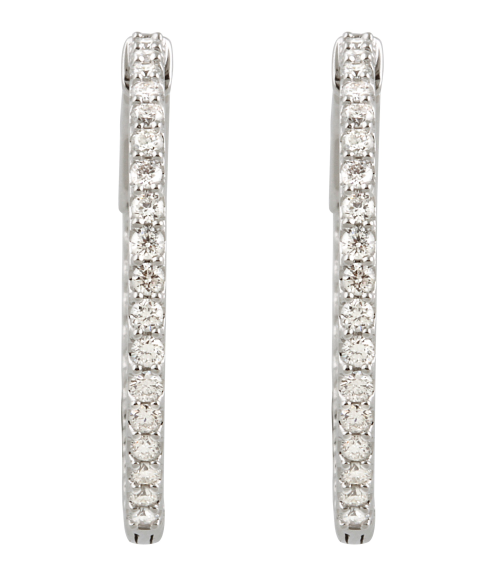 650183 Earring Set Sterling Silver 26.5 Mm 1.9 Mm Imitation White Cubic Zirconia Round 1.6 Mm Pair Hinged Polished Imitation White Cubic Zirconia Inside-Outside Hinged Hoop Earrings