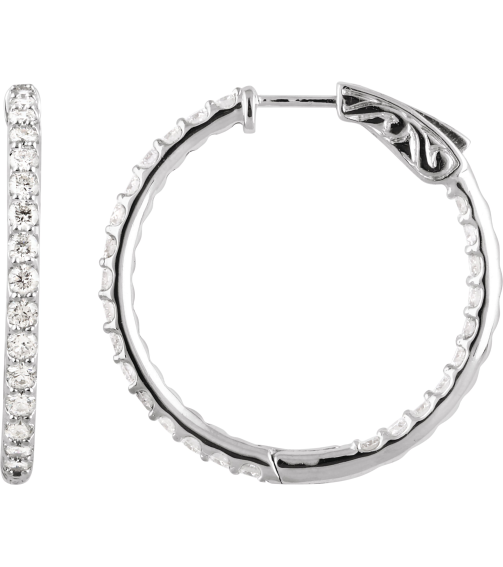 650183 Earring Set Sterling Silver 29.5 Mm 2.3 Mm Imitation White Cubic Zirconia Round 2.1 Mm Pair Hinged Polished Imitation White Cubic Zirconia Inside-Outside Hinged Hoop Earrings