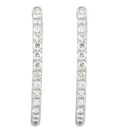650183 Earring Set Sterling Silver 29.5 Mm 2.3 Mm Imitation White Cubic Zirconia Round 2.1 Mm Pair Hinged Polished Imitation White Cubic Zirconia Inside-Outside Hinged Hoop Earrings