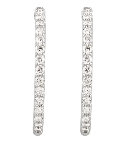 650183 Earring Set Sterling Silver 29.5 Mm 2.3 Mm Imitation White Cubic Zirconia Round 2.1 Mm Pair Hinged Polished Imitation White Cubic Zirconia Inside-Outside Hinged Hoop Earrings