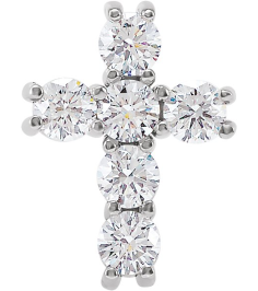 R42309 Pendant Set 14K White Round Natural Diamond 2.8Mm 12 Ctw I1, G-H Polished Natural Diamond Cross Pendant