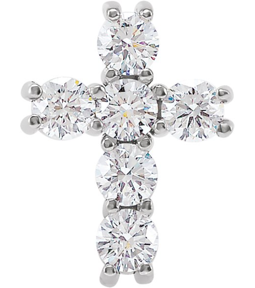 R42309 Pendant Set 14K White Round Natural Diamond 2.8Mm 12 Ctw I1, G-H Polished Natural Diamond Cross Pendant