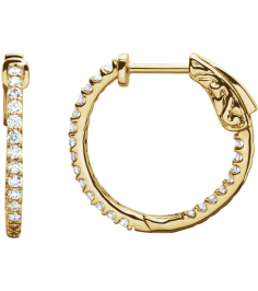 650183 Earring Set 14K Yellow 19 Mm 1.5 Mm Natural Diamond Round 1.4Mm 12 Ctw I1, H+ Pair Hinged Polished 12 Ctw Natural Diamond Inside-Outside Hinged Hoop Earrings